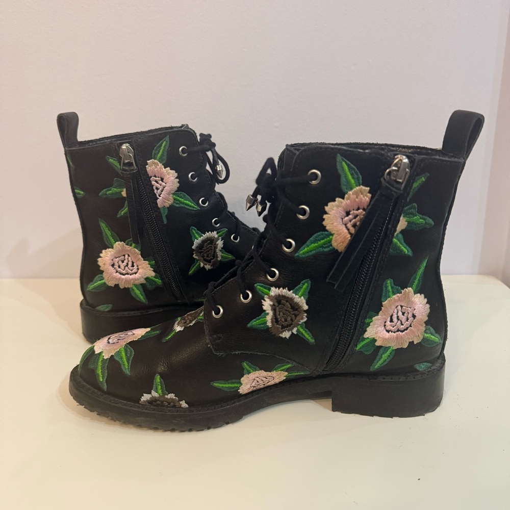 Rebecca Minkoff Gerry Embroidered Floral Lace Up Combat Boots